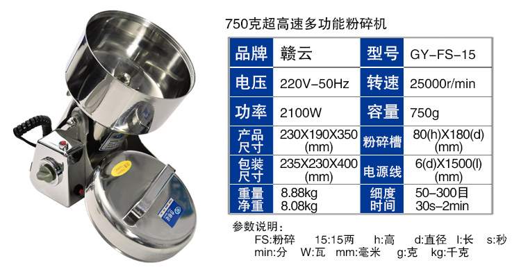 750克粉碎機技術參數(shù)