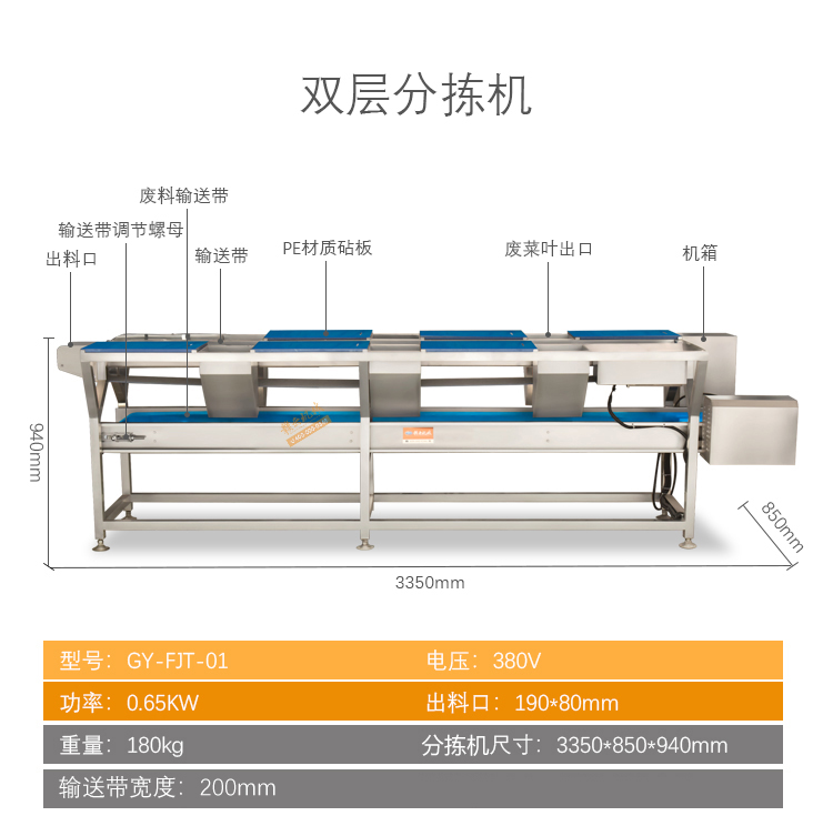 葉菜清洗加工流水線雙層分揀機